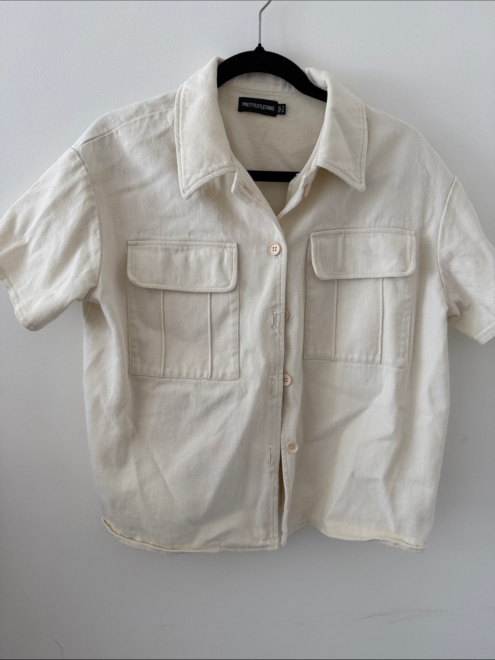 PrettyLittleThing Cream Short-Sleeve Utility Shirt